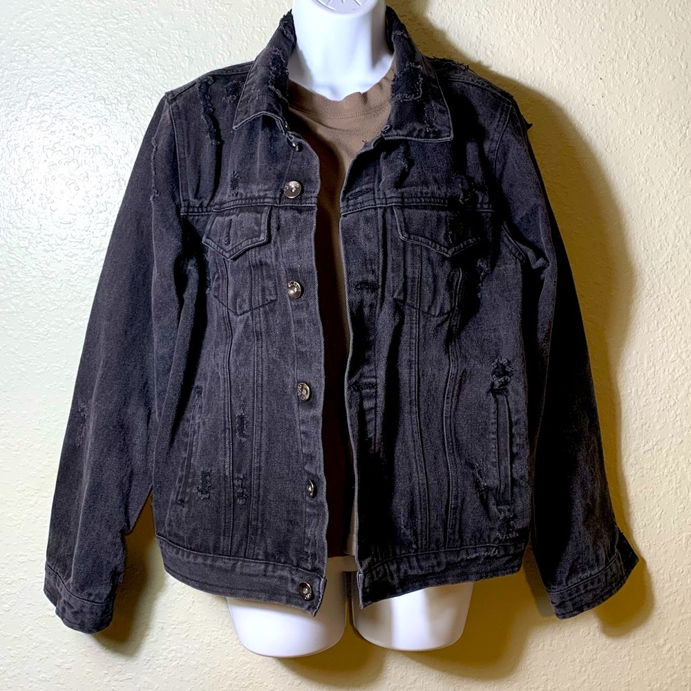 Black distressed jeans jacket size small